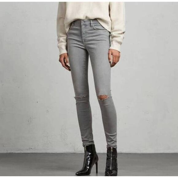ALLSAINTS Grace Slashed Skinny Jeans In Gray Size 26 - Picture 1 of 10